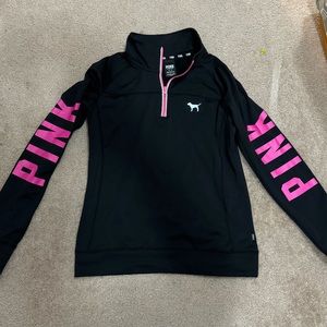 VICTORIA’S SECRET PINK ACTIVE HALF ZIP BLACK AND PINK SWEATER JACKET SIZE MEDIUM